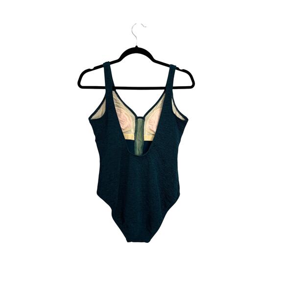 Mainstream Swimsuit Womens 14 Vintage Emerald Green One Piece Mesh Cutout USA - Picture 2 of 5